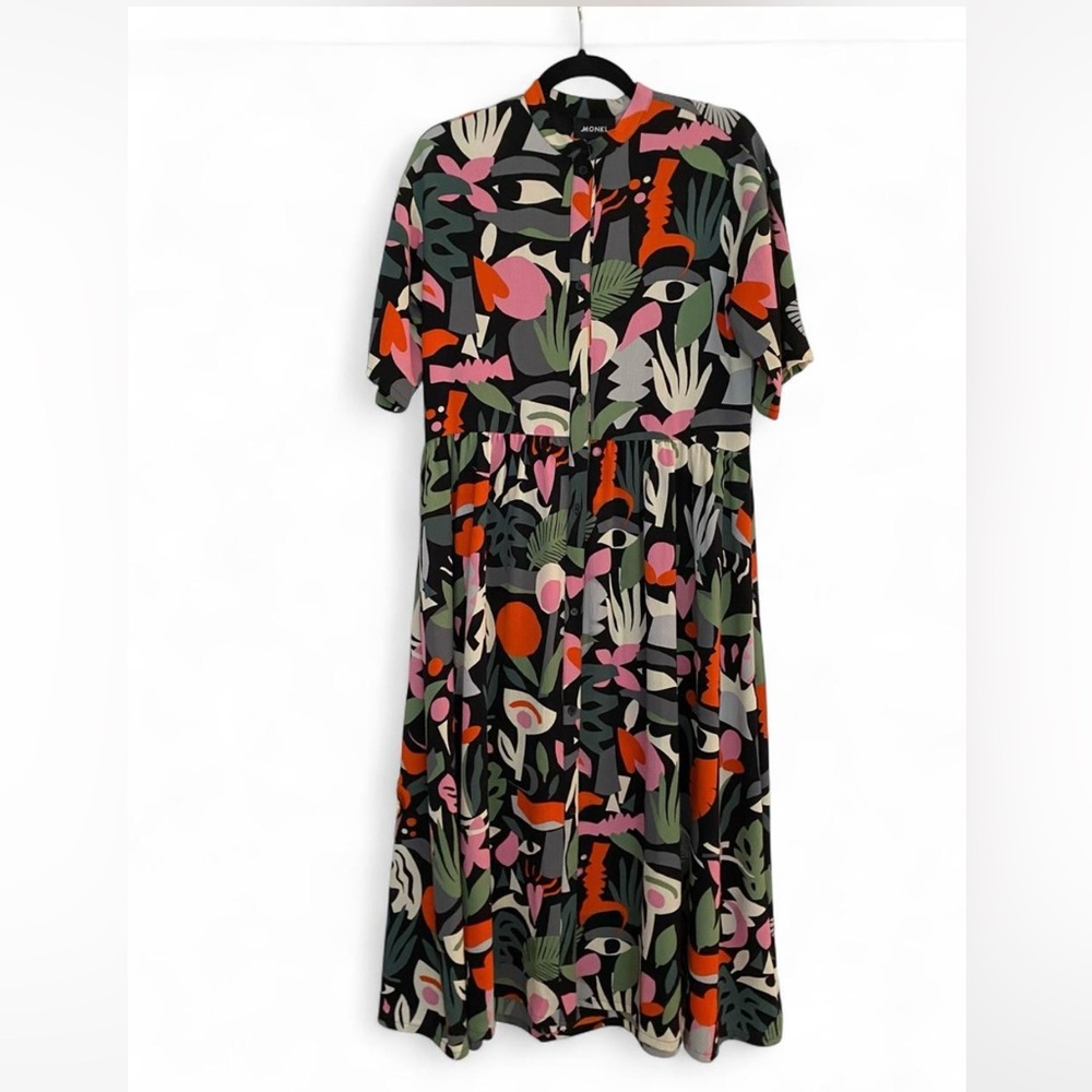 Monki Multicolor Abstract Print Maxi Dress